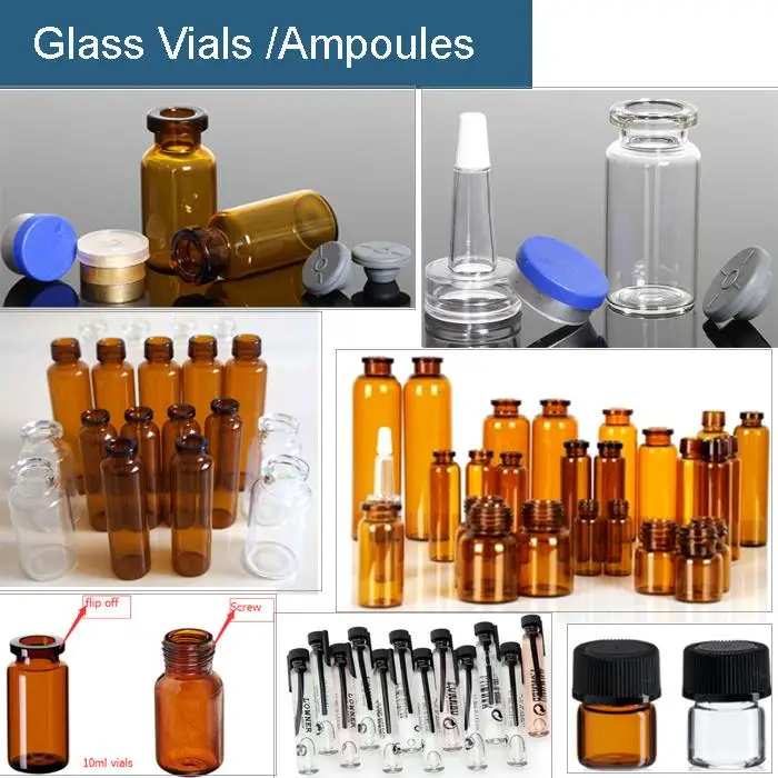 Wholesale 10ml Medical Tubular Glass Vials/Bottle Clear/ Amber Glass Vial with Aluminum Screw Cap and Rubber Stoppers