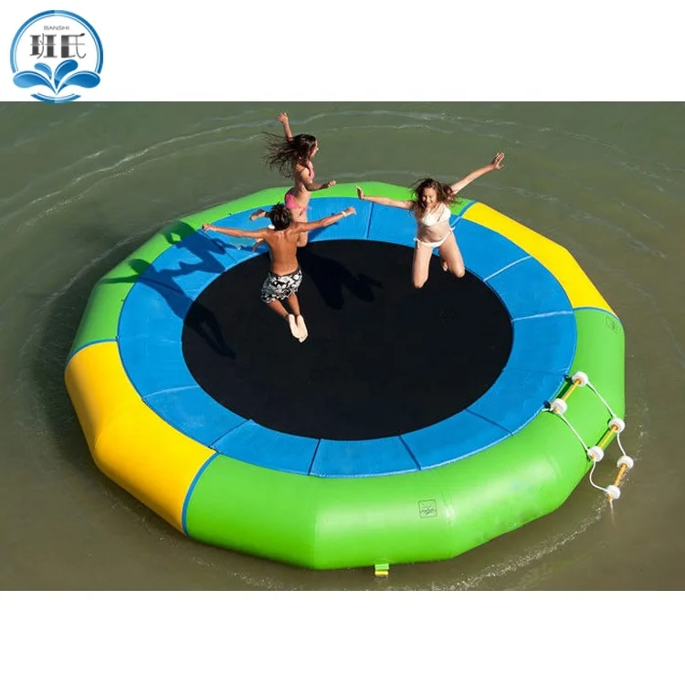 
water park use water play toy blow up water jumping trampoline games metal structure inflatable floating trampoline 