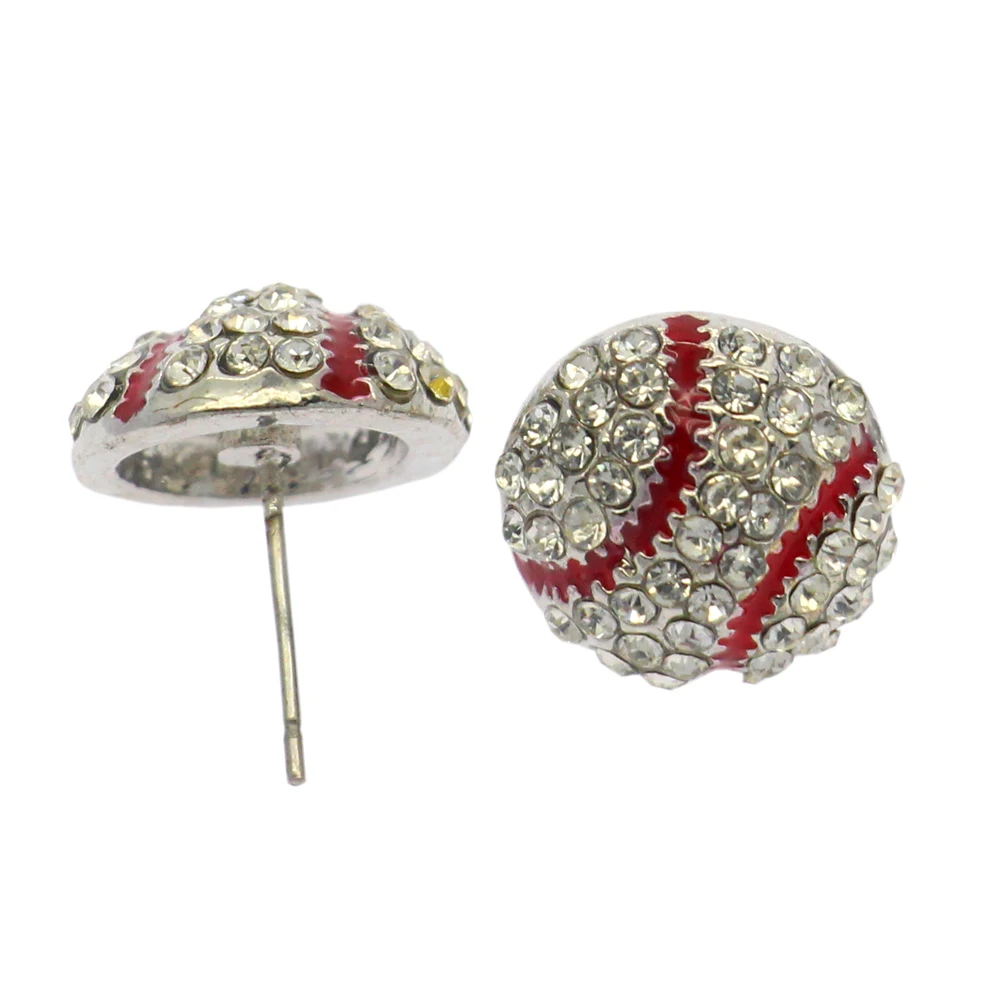 Wholesale crystal round baseball earrings, fashionable and trendy, popular sports, European and American styles, cool women