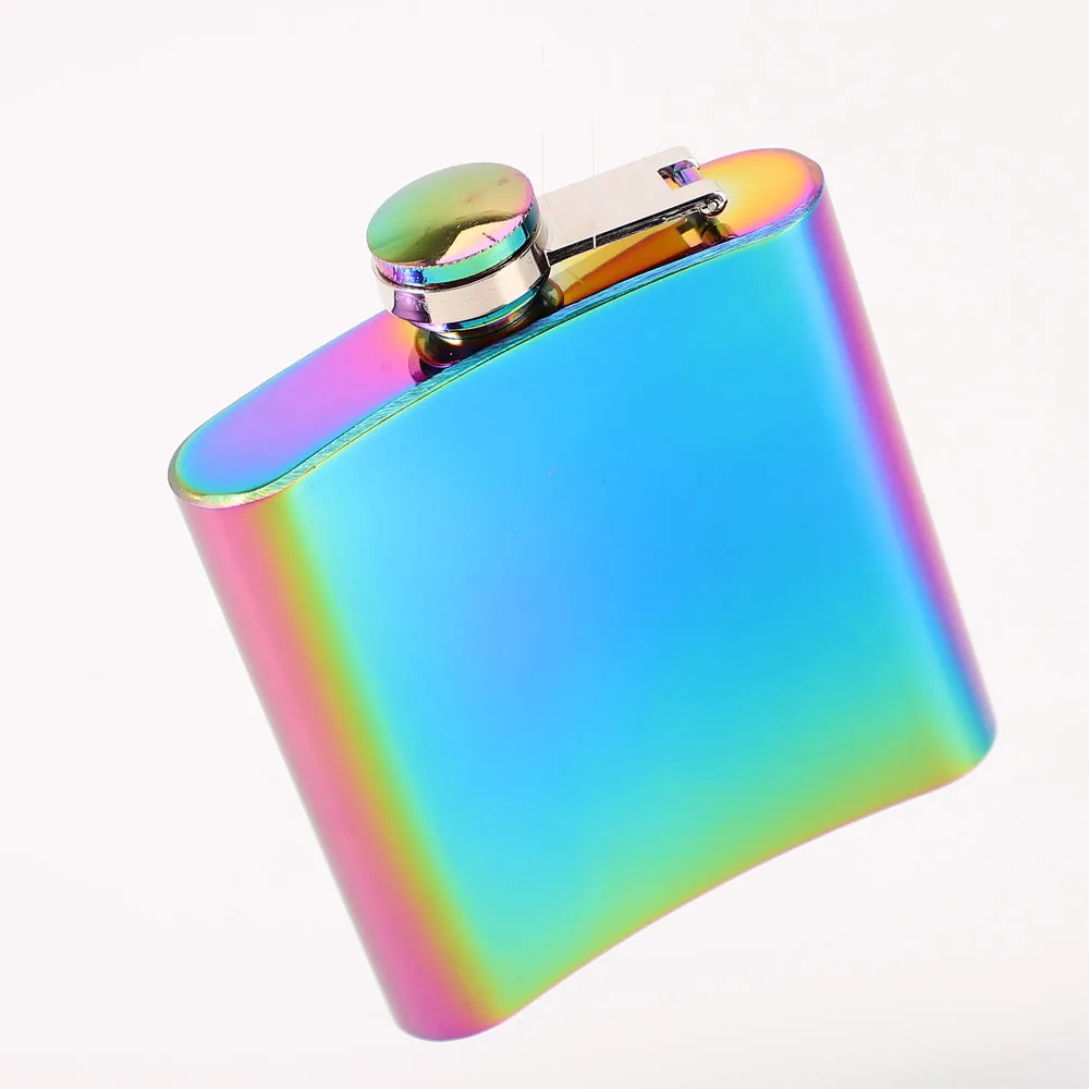 Оптовая продажа, портативная фляжка для вина из нержавеющей стали объемом 6 унций, портативная фляжка радужного цвета с сублимационной печатью для ликера