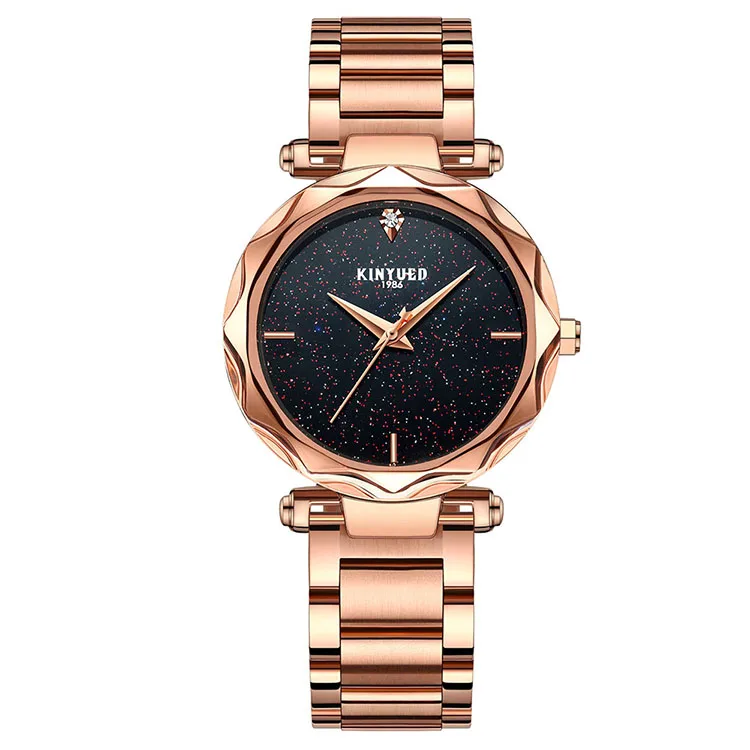 KINYUED women high quality quartz movement Stainless steel band women waterproof wrist watch