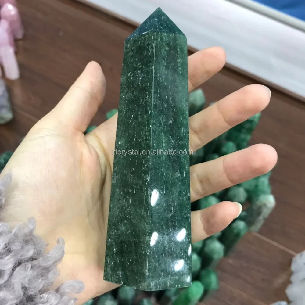 Factory high quality natural green strawberry quartz point crystal wand healing stone
