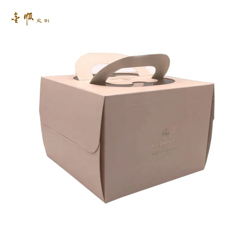 Supplier Food Grade Paper Material Birthday Cake Packaging Box window cake box Designed Package With Handle for Celebration