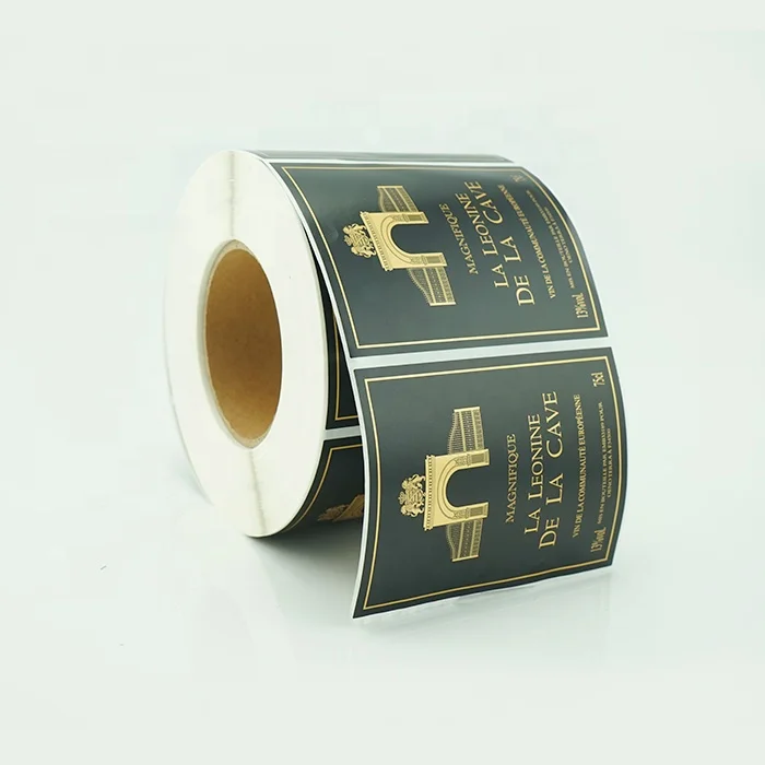 custom black roll matte paper adhesive stickers gold foil hot stamping waterproof label for red wine bottle