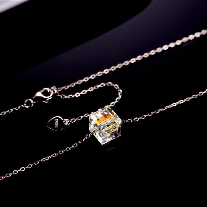 Destiny Jewellery 2019 new design jewelry for women silver pendant necklace with cube bead Aurora with Sparkling Crystals
