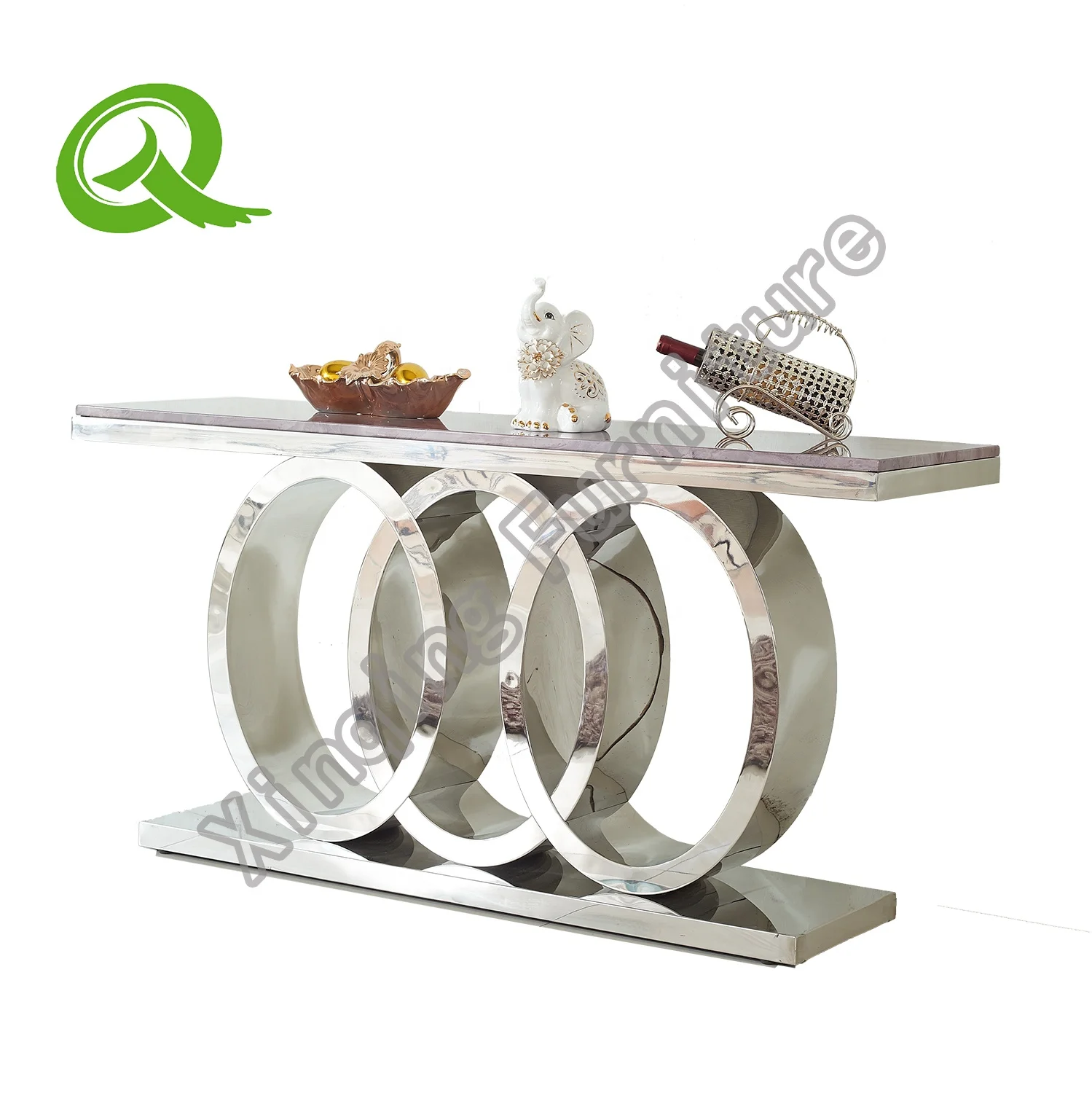 Luxury modern metal console table with glass top