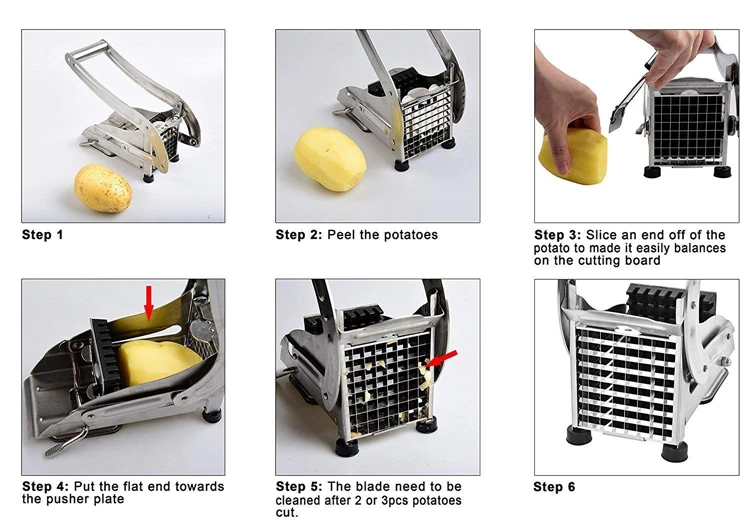 French Fry Cutter with 2 Blades Stainless Steel Potato Slicer Cutter Chopper Potato Chipper