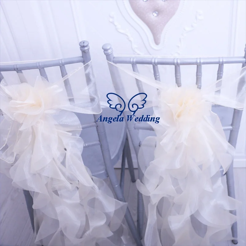 CH098E, готов к отправке, красивая органза цвета шампанского, кудрявый Ивовый стул, створки для свадьбы