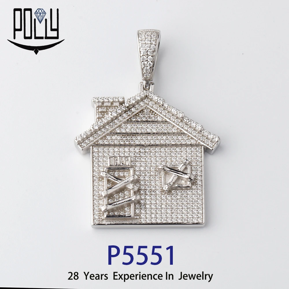 
Wholesale men 925 silver iced out cz hip hop charm house pendant on stock 