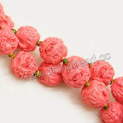 Latest carved jade beads, carved coral,Carved lion head beads
