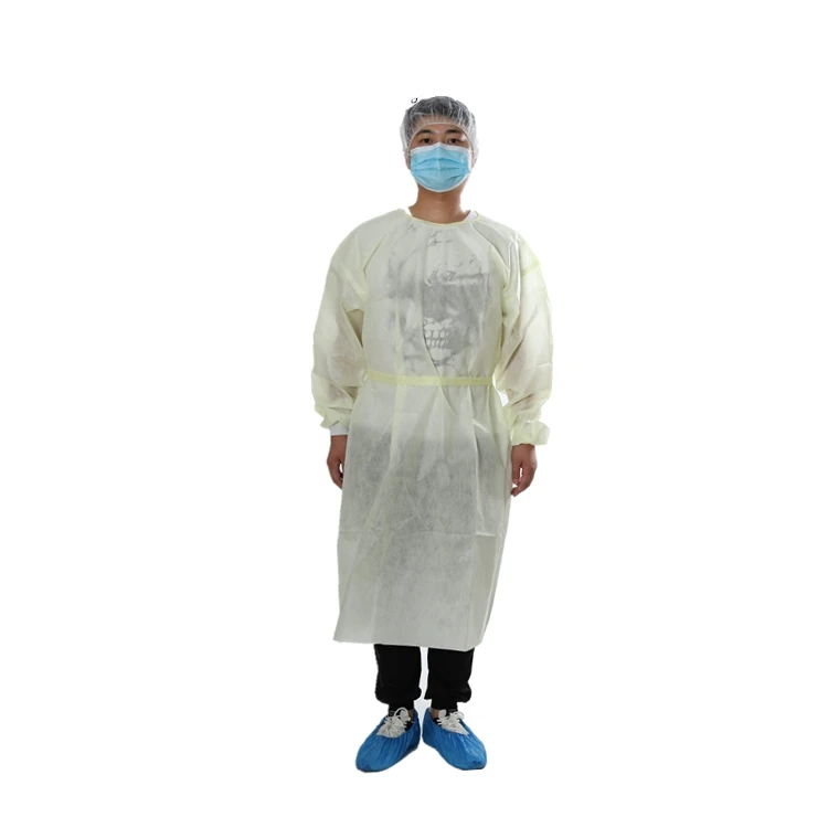 
Light Yellow PP Non-woven Disposable Isolation Gown With Knitted Cuffs 
