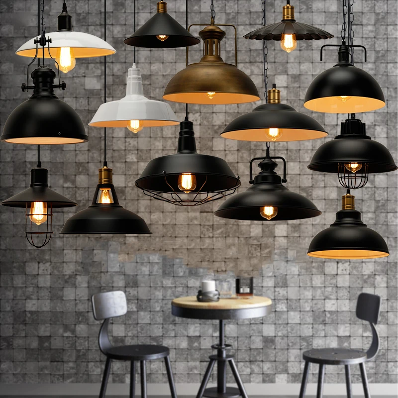 Industry Cafe Bar vintage suspended lamp fixture  e27  black retro pendant light