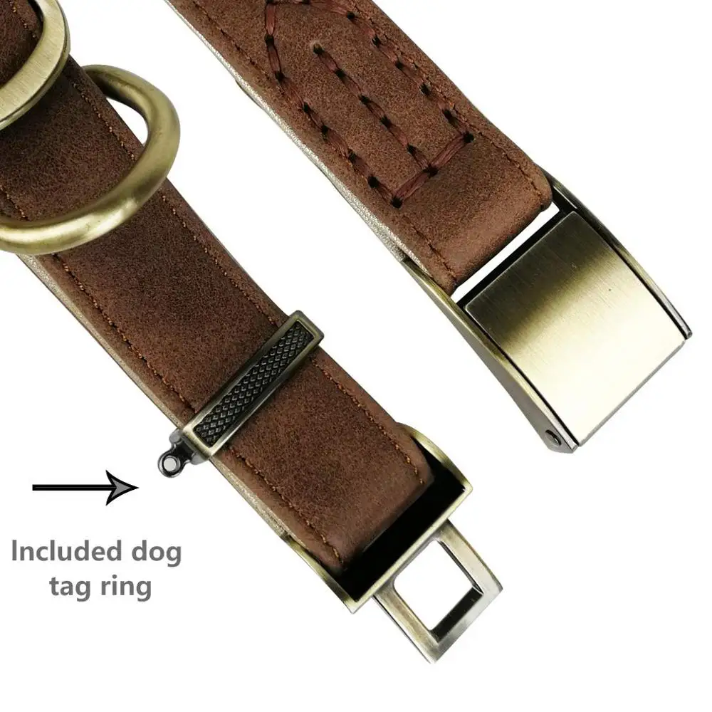 Wholesale OEM Manufacture, Basic Classic Luxury Padded Leather Dog Collar with quick release Seat belt Buckle