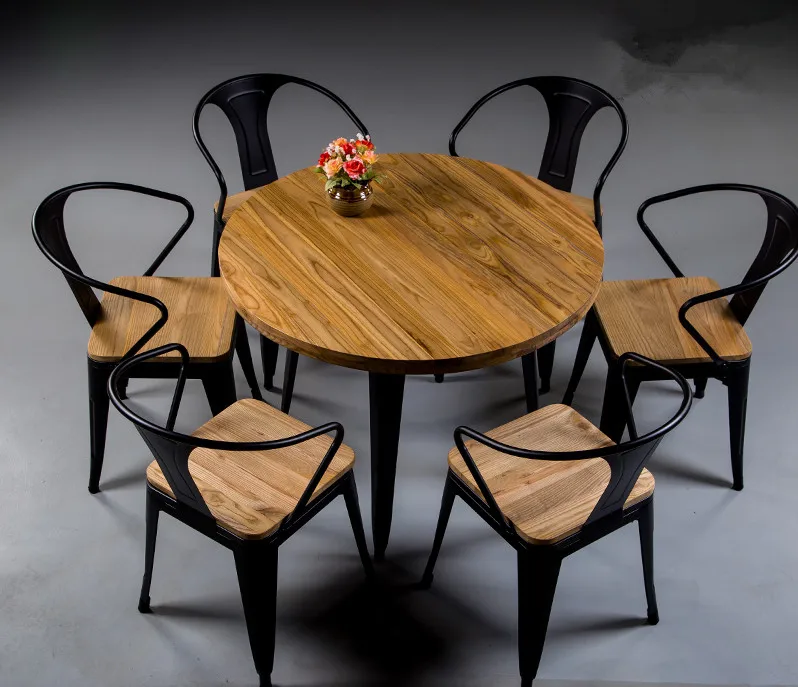Industrial Modern Style Wood Round Table Cafe Chair Used Restaurant Furniture Set