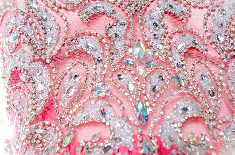 Beautiful beading sequins long wedding party wear luxury pink bridesmaid dress