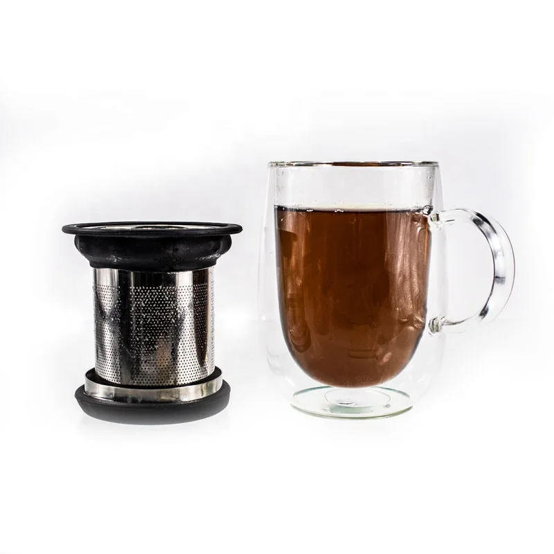 Double Wall Borosilicate Heated Handmade Glass With 304 Filter Coffee Tea Mug