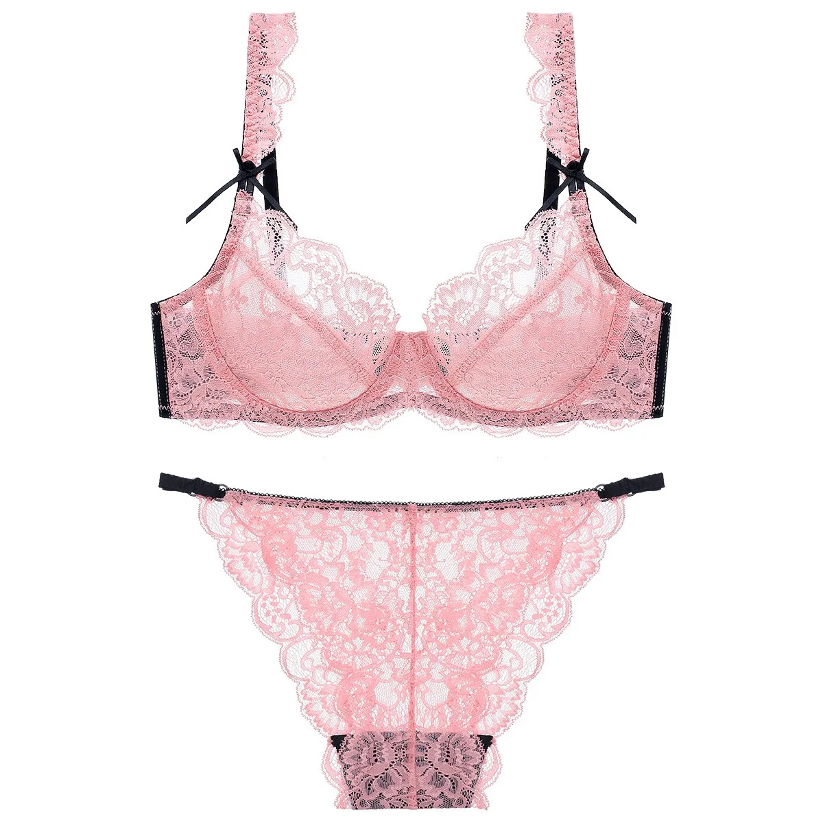 Lace Pattern Sexy Lingerie Ladies Silk Transparent Bra and Panty Set