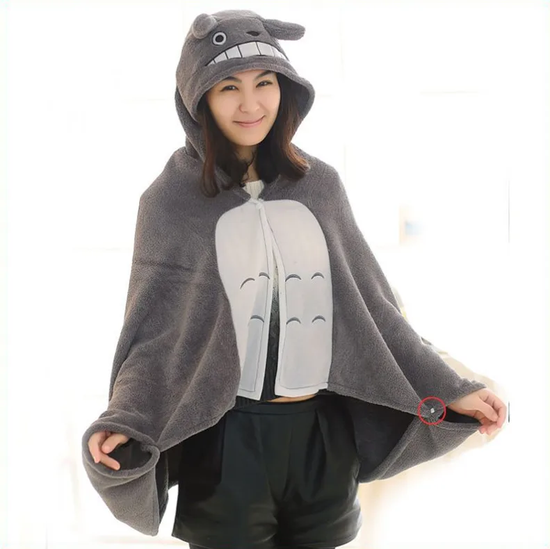 
Kawaii Totoro Shawl Cloak/Lazy Cos Blanket/Cartoon Anime Coral Velvet Plush Cape Blanket 