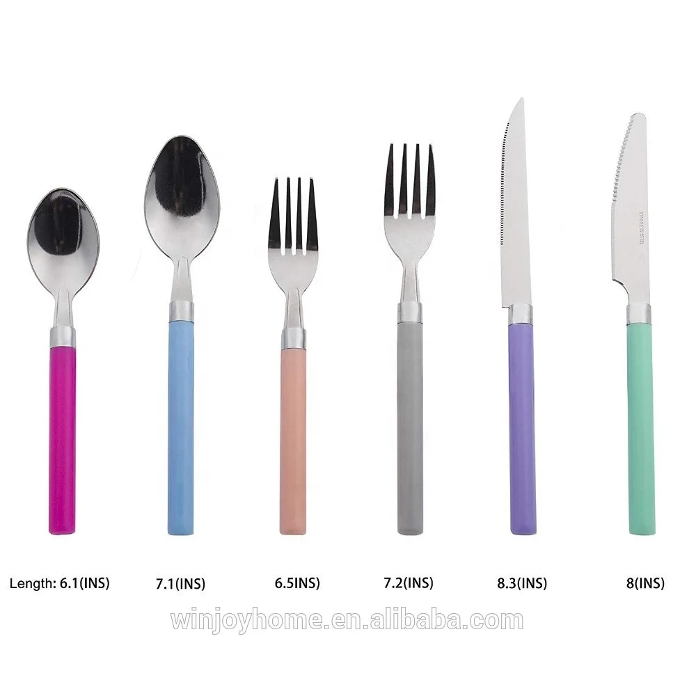 Tumble Polish Colorful Cutlery Set 48 Piece Flatware Silverware Tableware Spoons Forks Knives Set with Tray