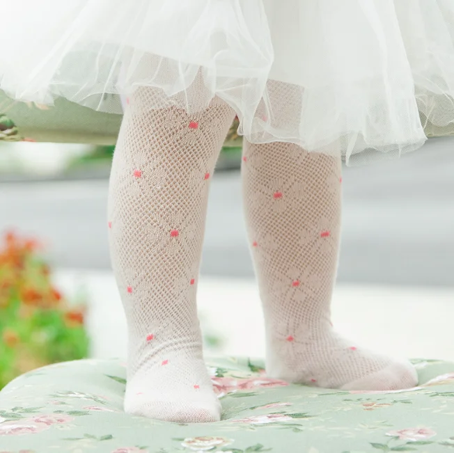 Тонкие хлопковые детские колготки для ранней осени, детские носки для девочек с цветами, Детские сетчатые колготки с маргаритками из полипропилена