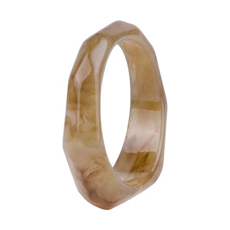 Customized Women Design Wholesales  Amber Jade Emerald Colour  Irregular Tangent Polygon Resin Bangle
