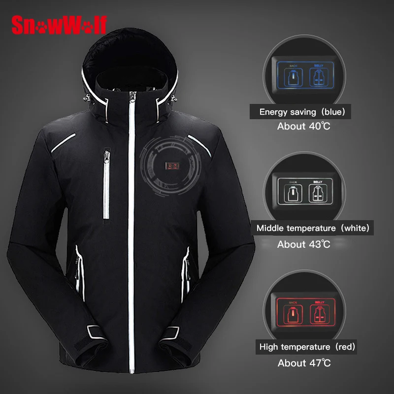 
Men Winter USB Heated Ski Suit Hooded Jacket Male Outdoor Waterproof Windproof Breathable Thermal Snowboard Coat 