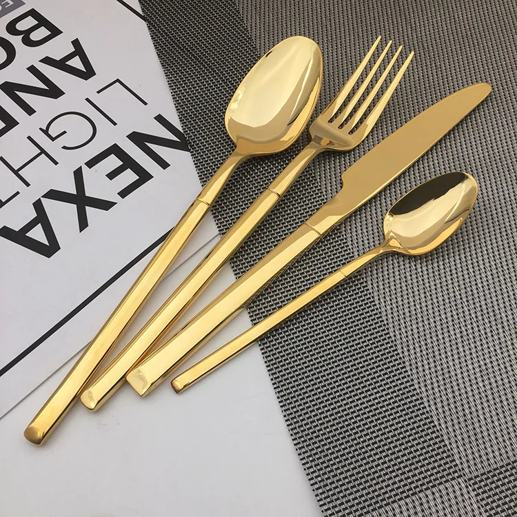 
Classic Knight 304 Stainless Steel Cutlery Premium gold black Titanium Plated Steak Cutlery knife spoon set 