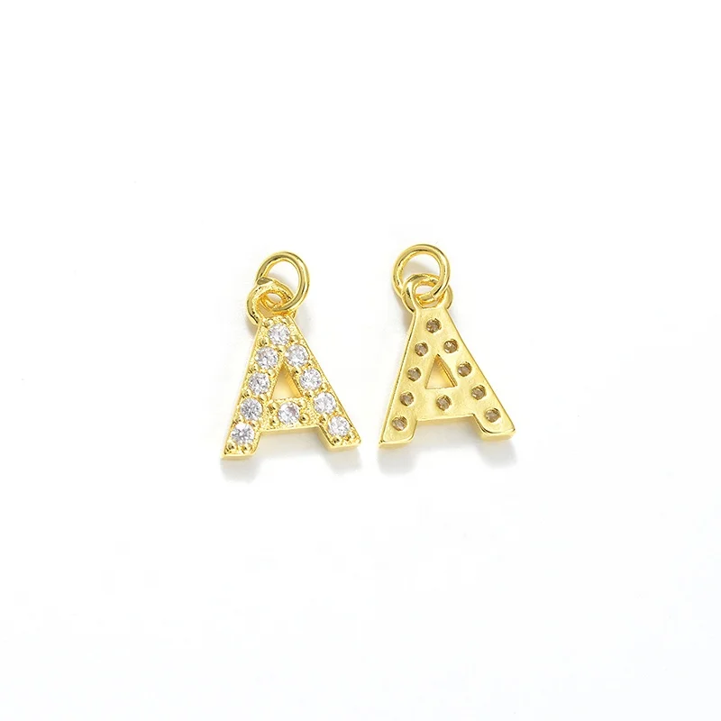 Gold & Platinum Plated CZ Micro Pave Findings Letter A Pendant Charm Alphabet Letter Charms For Necklace Bracelet Jewelry Making