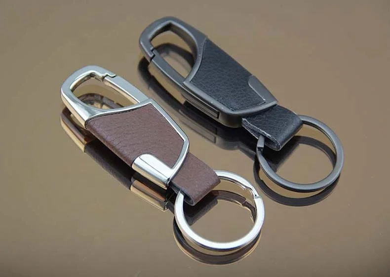 Factory Direct sale custom logo wholesale leather and zinc alloy bottle opener car keychain for men waist hanged Key Ring