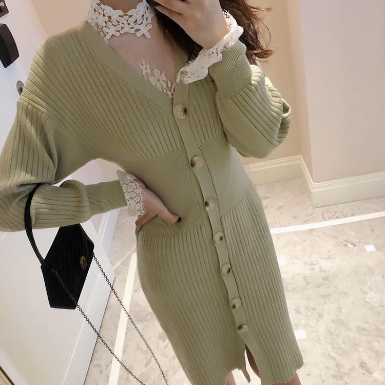 Beautiful Warm Winter Fashion Style Clothes Dress Long Sleeve Sweater Dress