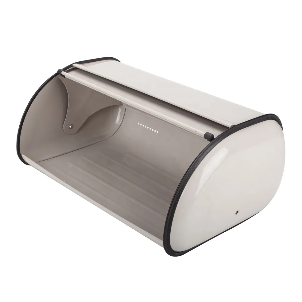 Light Grey Bread Bin Box Stay Fresh Bread Keeper Roll Top Drop Front Loaf Buns
