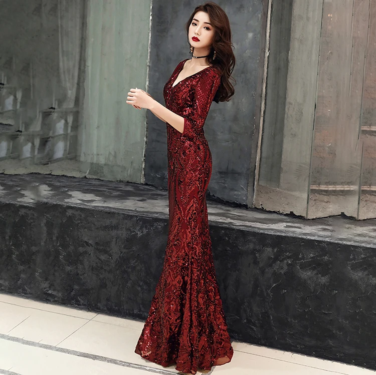 16218#New Sequined Mermaid Evening Dresses Long Sleeve Sexy Off Shoulders Arabic Formal Prom Gowns club dress