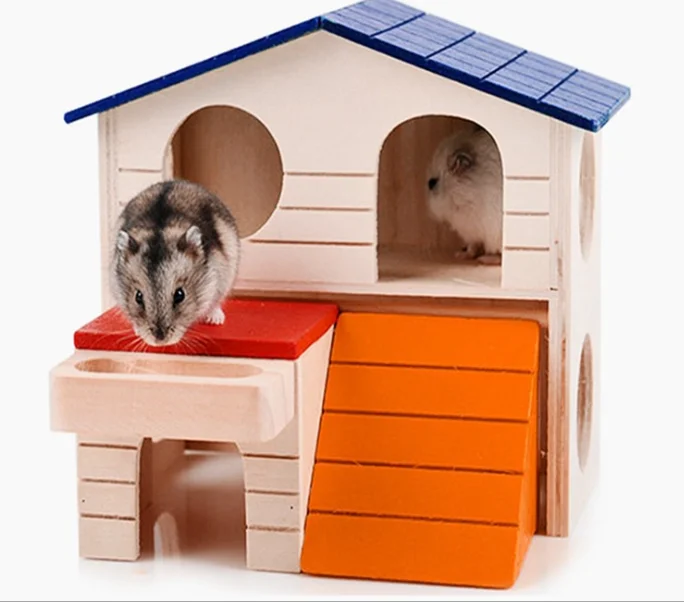 
C&C Pet Small Animal Hideout Hamster House Deluxe Two Layers Wooden Hut Play Toys Chews 