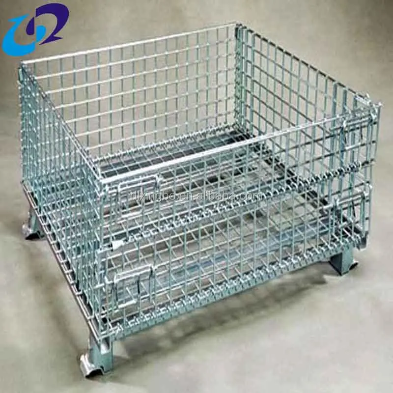 Forklift steel folding wire basket warehouse pallet cage