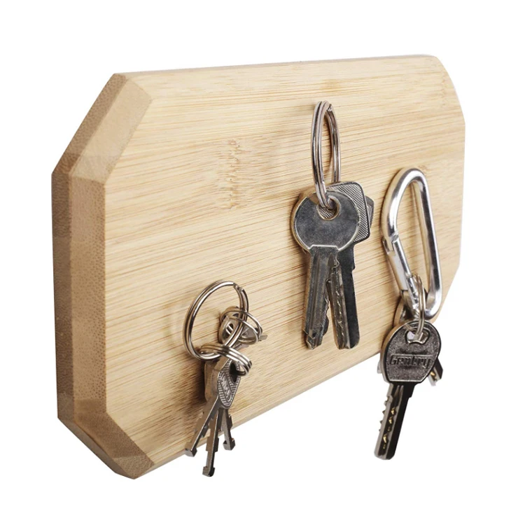 Custom Creative Bamboo Wood Wooden Wall Magnet Key Holder For Wall Fridge