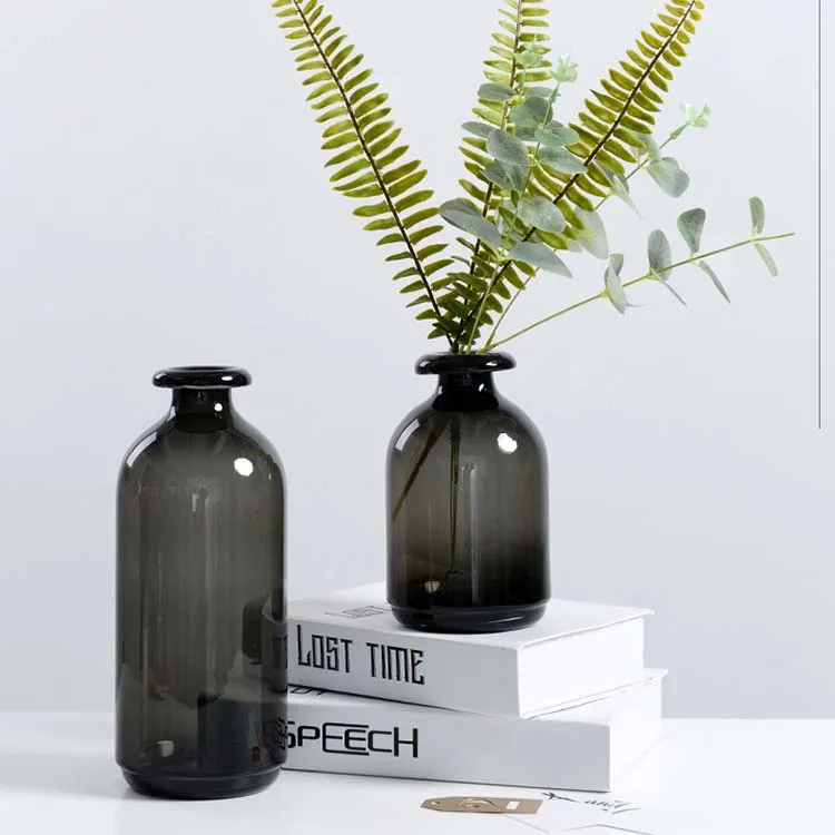 Handblown Flower Black Decoration Elegant European Wholesale Glass Vase