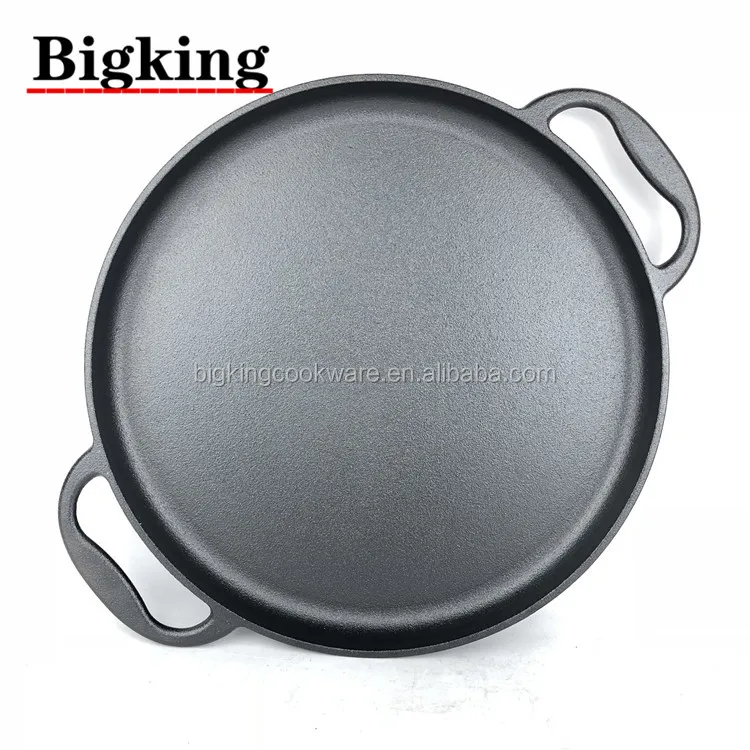 14 Inch Cast Iron Baking Pan. Pre-Seasoned Round Baking Pan with Dual Loop Handles for Pizza or Baking