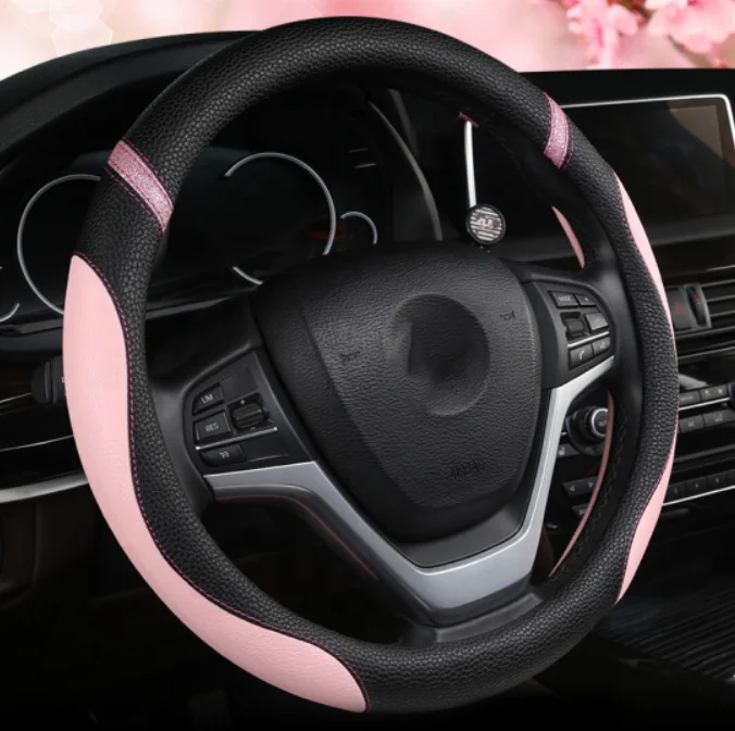 wholesale design custom pu/pvc embroidered baseball car steering wheel cover for women