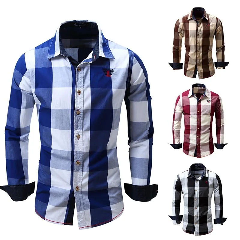 Shirt Man Long Sleeve Plaid Casual Men%27s+shirts