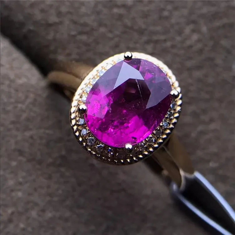 18K gold South Africa real diamond 1.95ct natural red oval facetted cut tourmaline classic style ring for female