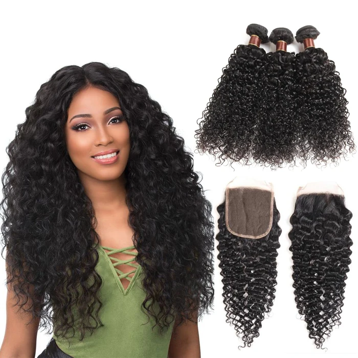 
9A Brazilian Jerry Curl with Closure Unprocessed Virgin Hair Bundles with Closure Brazilian Hair Bundles Cuticle Aligned Hair 