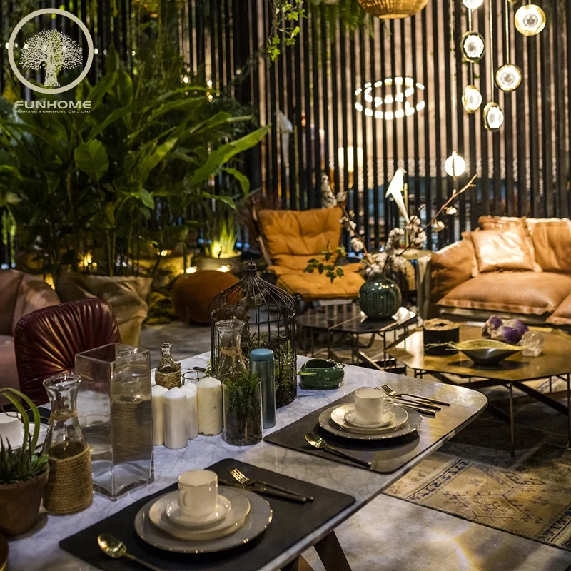 Luxury European Style White Marble Top Metal Frame Dining Table