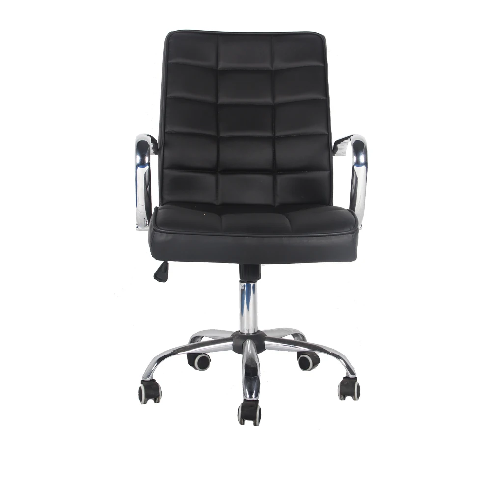 Black Swivel Heavy Chrome Armrest PU Meeting Room Chair
