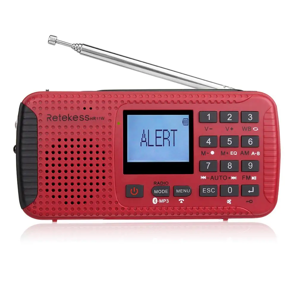 Portable FM AM NOAA Weather Emergency Radio Hand Crank Solar MP3 Player Digital Radio Recorder Retekess HR-11W