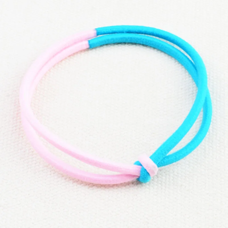 Durable simple design seamless connection bicolor elastic hair band, knot hair tie bracelet