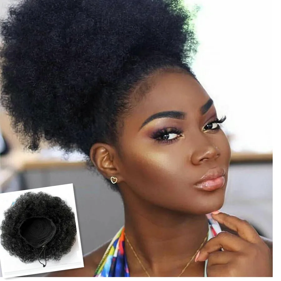 Человеческие волосы, накладной хвост на заколке, накладные человеческие волосы, Remy 4c, афро кудрявые волосы для черных женщин 120 г