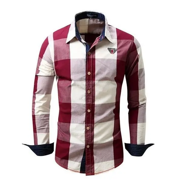 Shirt Man Long Sleeve Plaid Casual Men%27s+shirts