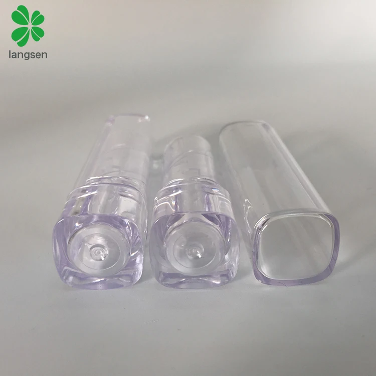 Recycled plastic clear lipstick tube for lipstick lip balm, square shaped lip balm tube container low MOQ