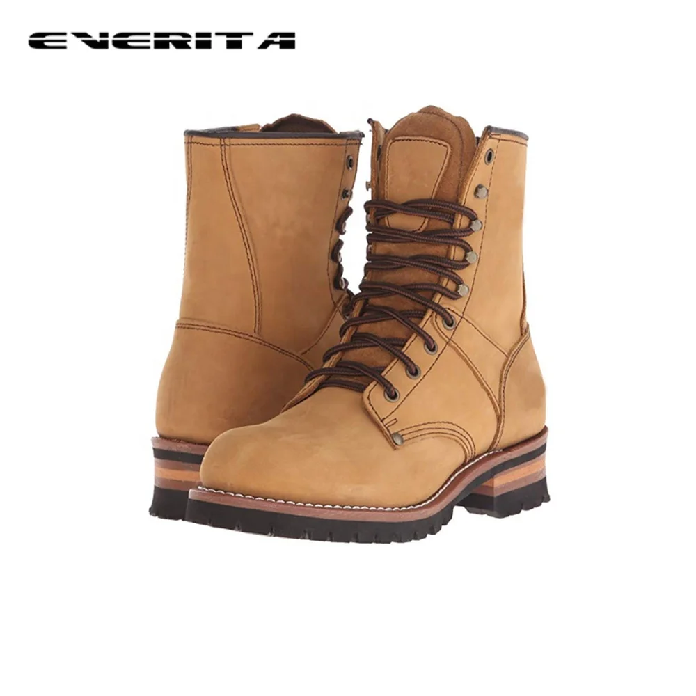 Latest hot-sale genuine leather welt shoes waterproof logger boots for men