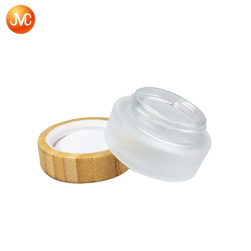 
Custom Makeup Skin Care Lotion Pot Cosmetic Container Frosted Glass Cream Jar with bamboo Lid 